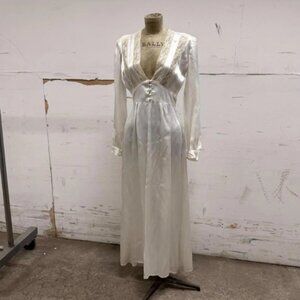 Restored 1940s Vintage White Satin Wedding Dress + Slip